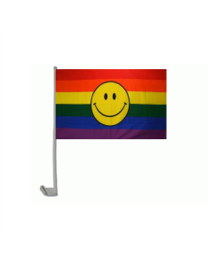 Regenbogen Smiley Autofahne/Autoflagge 30 x 45cm