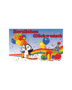 Geburtstag Herzlichen Glückwunsch Pinguin Fahne/Flagge 90 x 150cm