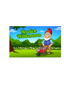 Herzlich Willkommen Gartenzwerg Fahne/Flagge 90 x 150cm