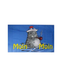 Moin Moin 2 Seehund mit Pfeife und Mütze Fahne/Flagge 90 x 150cm