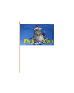 Moin Moin 2 Seehund mit Pfeife und Mütze Stockflagge 30 x 45cm
