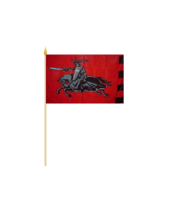 Schwarzer Ritter auf rot Stockflagge 30 x 45cm