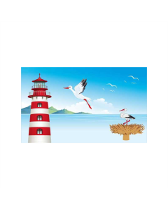 Storch mit Leuchtturm Fahne/Flagge 90 x 150cm